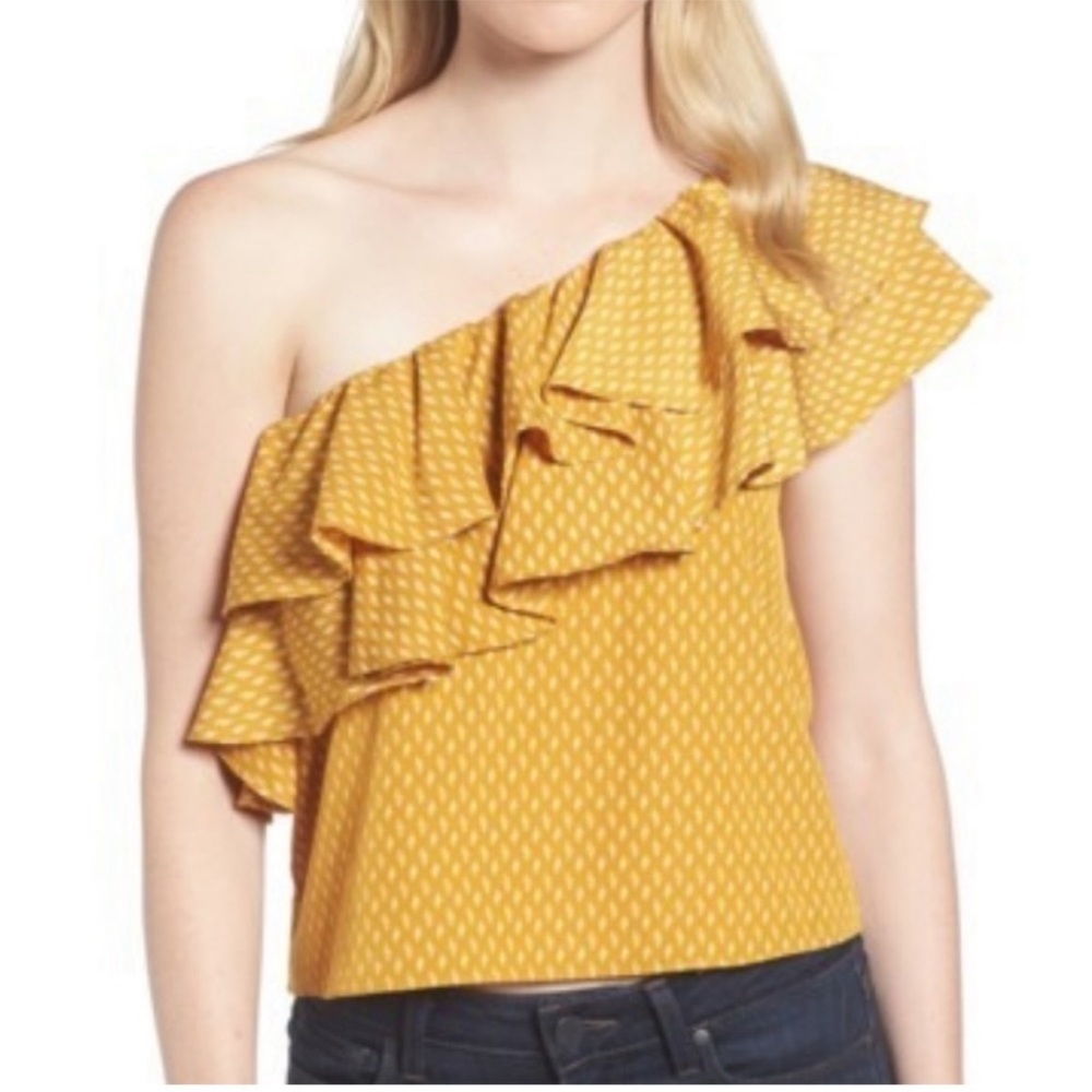 Misa Yellow Gold One Shoulder Blouse Size S